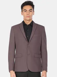 Arrow Men Taupe Solid Slim Fit Single Breasted Textured Formal Blazer