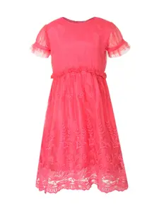 StyleStone Girls Pink Solid Fit and Flare Dress