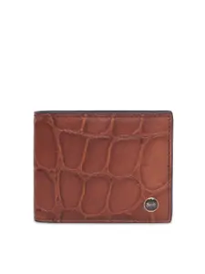 Belwaba Men Brown Geometric Textured Leather Two Fold Wallet