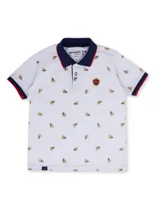 earth conscious Boys White Printed Polo Collar T-shirt