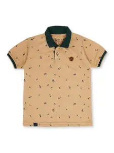 earth conscious Boys Beige Printed Polo Collar T-shirt