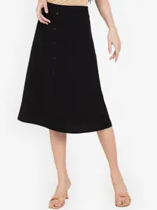 ZALORA BASICS Women Black Solid A-Line Flared Midi Skirt