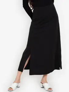 ZALORA BASICS Women Black Recycled Polyester Slit Maxi Skirt