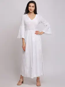 PARAMOUNT CHIKAN White Floral Chikankari Embroidered Crepe Sustainable Maxi Dress