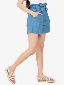ZALORA BASICS Women Blue High-Rise Outdoor Shorts