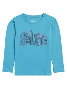 PROTEENS Girls Turquoise Blue Typography Printed T-shirt