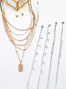 AMI Gold-Toned & Silver-Toned Gold-Plated Layered Chain & Bracelet Set