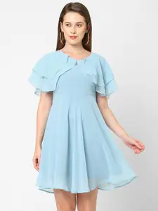 MISH Women Blue Georgette Flutter sleeves Dress