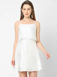 MISH White Striped Layered Strappy Satin A-Line Dress