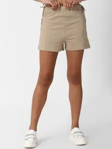 FOREVER 21 Women Khaki Solid Cotton Regular Shorts
