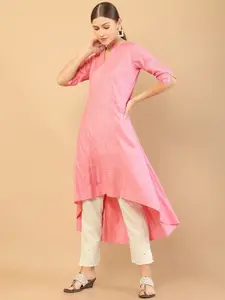 Soch Women Pink Solid Mandarin Collar High-Low A-line Kurta