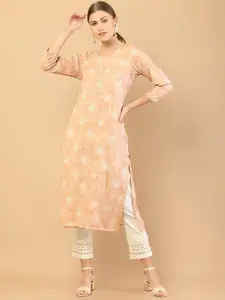 Soch Women Peach-Coloured & White Printed Gotta Patti Rayon Kurta