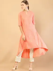 Soch Women Orange Keyhole Neck Gotta Patti Rayon Kurta
