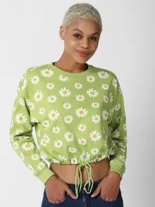 FOREVER 21 Women Green Printed Sweatshirt