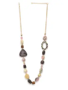 FOREVER 21 Gold-Plated & Grey Beaded Necklace