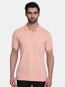 Blackberrys Men Peach-Coloured Polo Collar Pockets Cotton Slim Fit T-shirt
