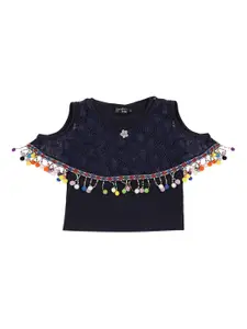 Actuel Navy Blue Embellished Pure Cotton Top