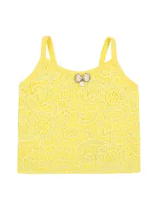 Actuel Girls Yellow Styled Back Pure Cotton Top