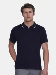 Blackberrys Men Navy Blue Polo Collar Slim Fit Cotton T-shirt
