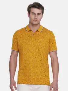 Blackberrys Men Yellow Floral Printed Polo Collar Slim Fit Cotton T-shirt