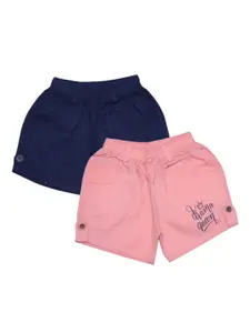 VEDANA Pack of 2 Girls Navy Blue and Pink Shorts