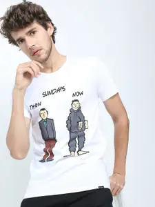 HIGHLANDER Men White Printed Cotton Slim Fit T-shirt