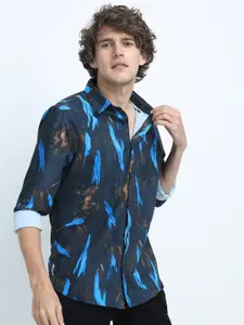 HIGHLANDER Men Navy Blue Slim Fit Abstract Printed Casual Shirt