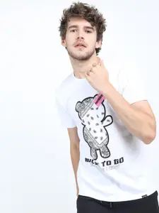 HIGHLANDER Men White Printed Slim Fit Cotton T-shirt