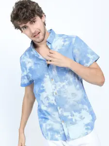 HIGHLANDER Men Blue Slim Fit Printed Cotton Casual Shirt