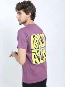 LOCOMOTIVE Men Purple Typography Printed Cotton Slim Fit T-shirt
