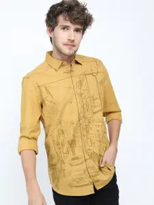 KETCH Men Mustard Slim Fit Printed Casual Shirt