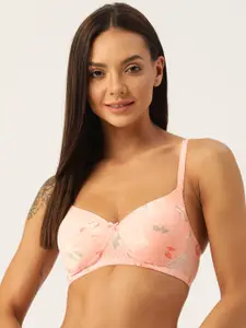 Leading Lady Women Peach-Coloured & White Floral Lightly Padded Bra 4005