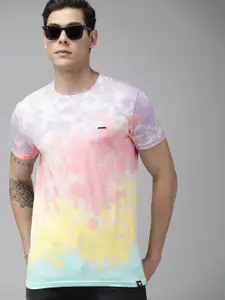 THE BEAR HOUSE Men Pink & Yellow Tie and Dye Pure Cotton Slim Fit T-shirt