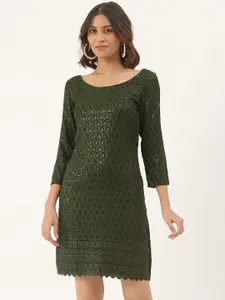 BRINNS Olive Green Embellished A-Line Dress