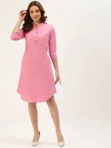 BRINNS Women Pink Solid A-Line Midi Dress