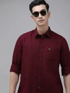 Arrow Men Maroon Solid Original Slim Fit Cotton Linen Casual Shirt