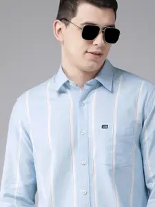 Arrow Men Blue Striped Original Slim Fit Twill Pure Cotton Casual Shirt