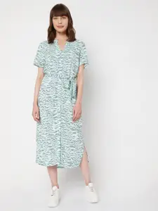 Vero Moda Women Sea Green & Grey Shirt Midi Dress