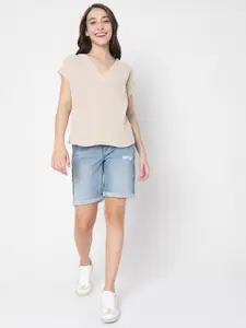 Vero Moda Beige Extended Sleeves Cotton Top