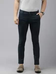 Arrow Men Blue Striped Original Slim Fit Smart Casual Trousers