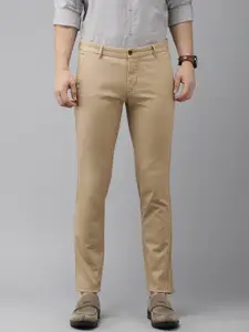 Arrow Men Beige Textured Branson Slim Fit Low-Rise Regular Trousers