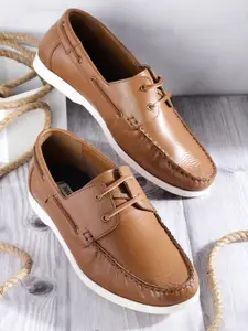 Nautica Men Brown Solid Leather Boat Shoes