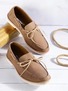 Nautica Men Beige Solid Leather Boat Shoes
