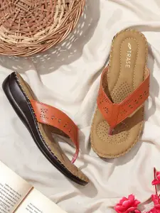 TRASE Tan Brown Laser Cut Comfort Flats