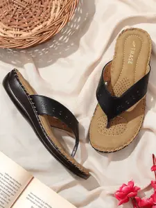 TRASE Women Black & Brown Laser Cuts Flats