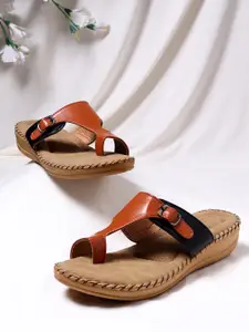 TRASE Tan Brown Comfort Flats With Buckle
