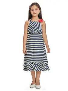 Peppermint Navy Blue & White Striped A-Line Midi Cotton Dress