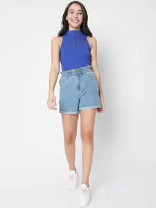 Vero Moda Women Blue Regular Fit High-Rise Denim Shorts