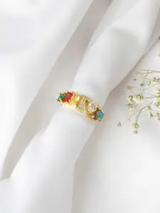 JOKER & WITCH Gold-Toned & White Rhinestone-Studded Finger Ring