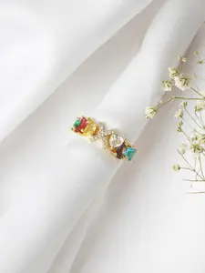 JOKER & WITCH Multicolor Rhinestone Studded Alphabet X Adjustable Finger Ring